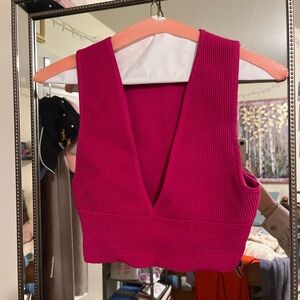 Pink Aritzia babaton deep V crop top